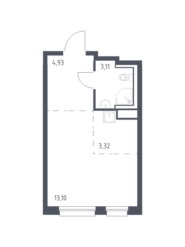 Квартира-студия, 24.46 м² в ЖК "Новые Лаврики" - планировка, фото №1