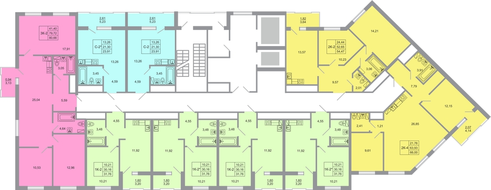 4-комнатная (Евро) квартира, 80.66 м² - планировка этажа