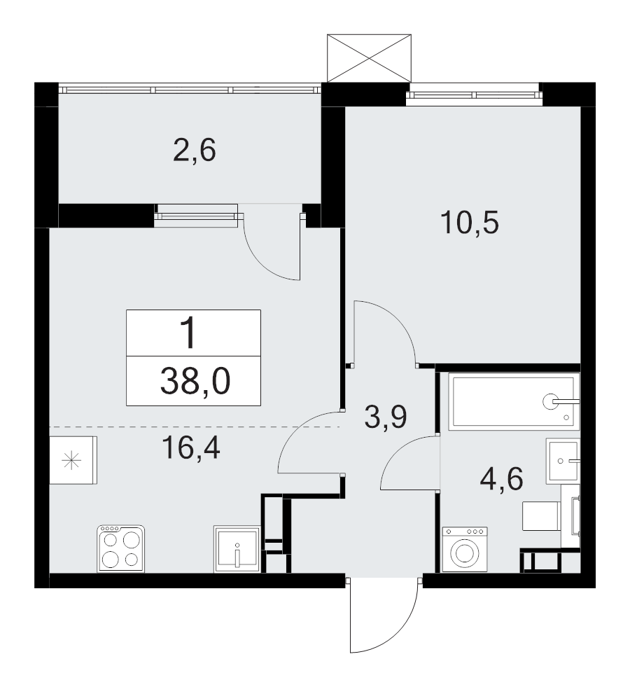 2-комнатная (Евро) квартира, 38 м² в ЖК "А101 Лаголово" - планировка, фото №1