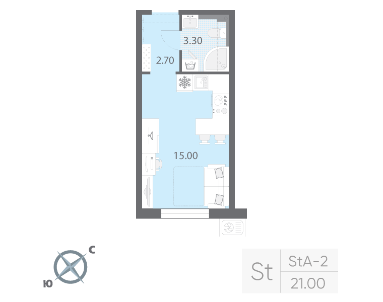 Квартира-студия, 21 м² в ЖК "Зеркальный ручей" - планировка, фото №1
