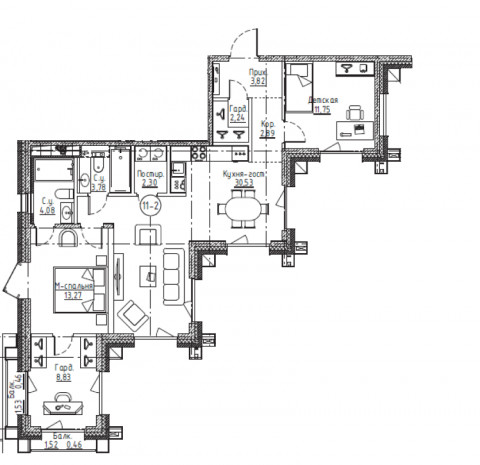 3-комнатная (Евро) квартира, 82.52 м² в ЖК "Большой Сампсониевский, 32" - планировка, фото №1