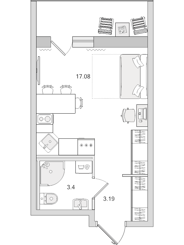 Квартира-студия, 28.56 м² в ЖК "Новые горизонты" - планировка, фото №1