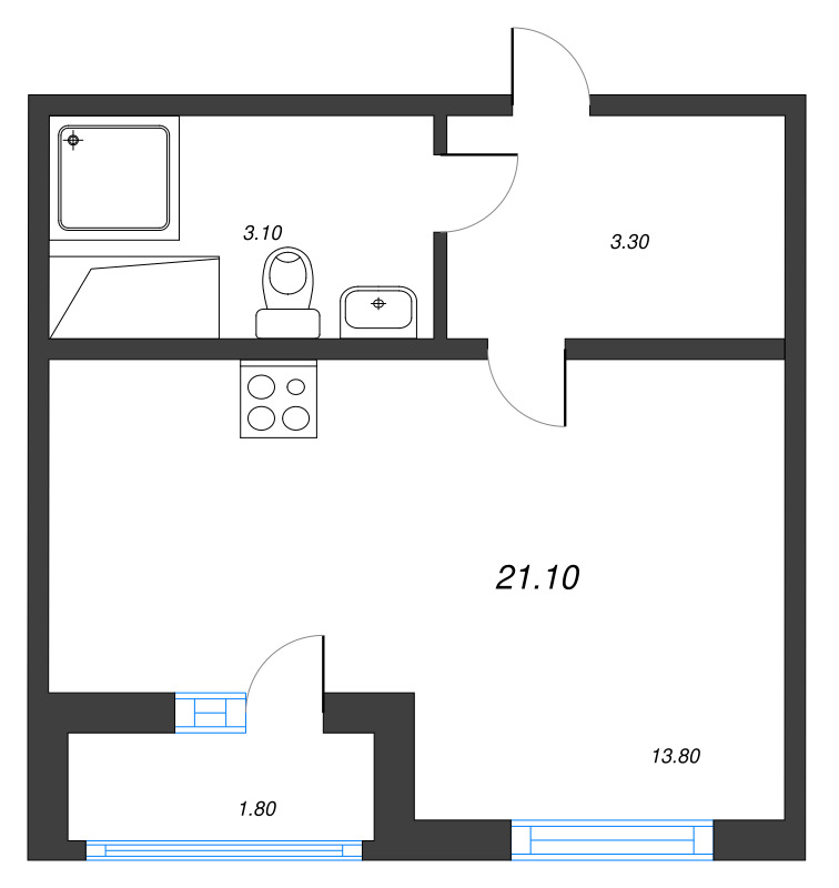 Квартира-студия, 21.1 м² в ЖК "Цветной город" - планировка, фото №1