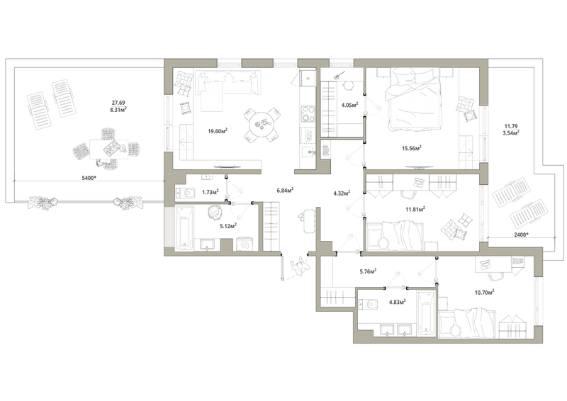4-комнатная (Евро) квартира, 103.76 м² в ЖК "Тишин" - планировка, фото №1