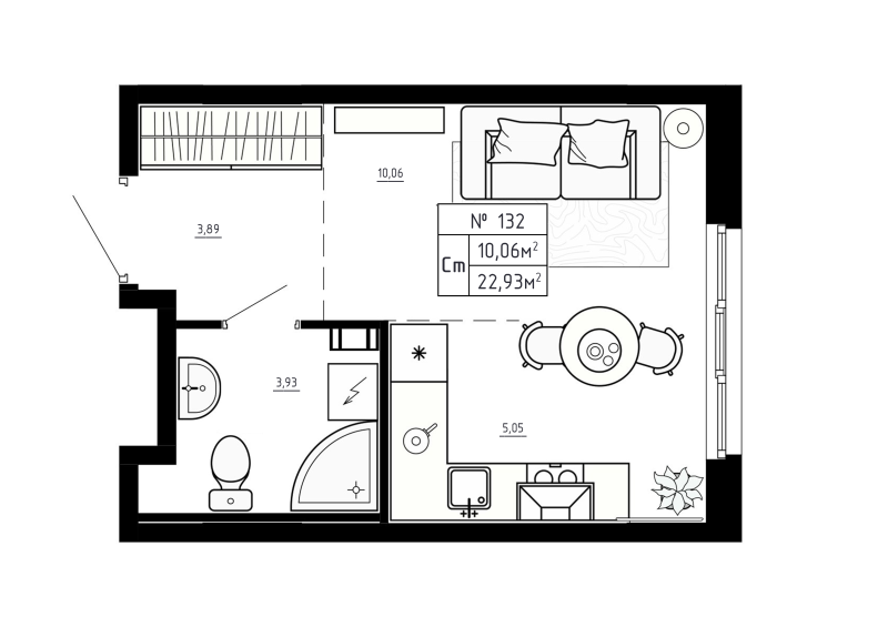Квартира-студия, 22.93 м² в ЖК "Аннино Сити" - планировка, фото №1