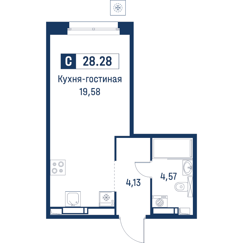 Квартира-студия, 28.28 м² в ЖК "Символист" - планировка, фото №1