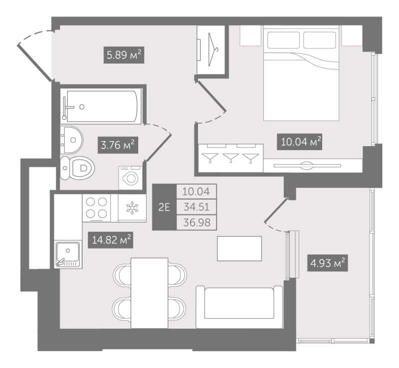 1-комнатная квартира, 36.98 м² в ЖК "N8" - планировка, фото №1