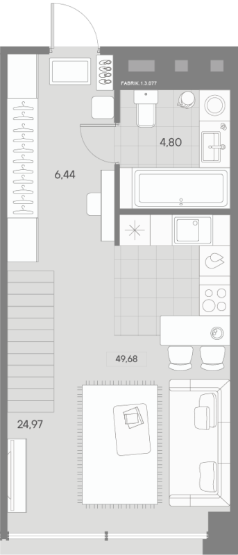 2-комнатная (Евро) квартира, 49.68 м² - планировка, фото №1