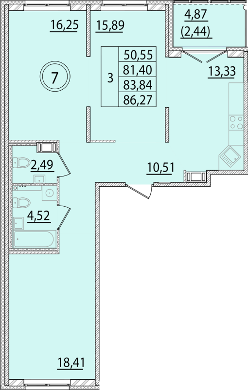 3-комнатная квартира, 81.4 м² в ЖК "Образцовый квартал 15" - планировка, фото №1