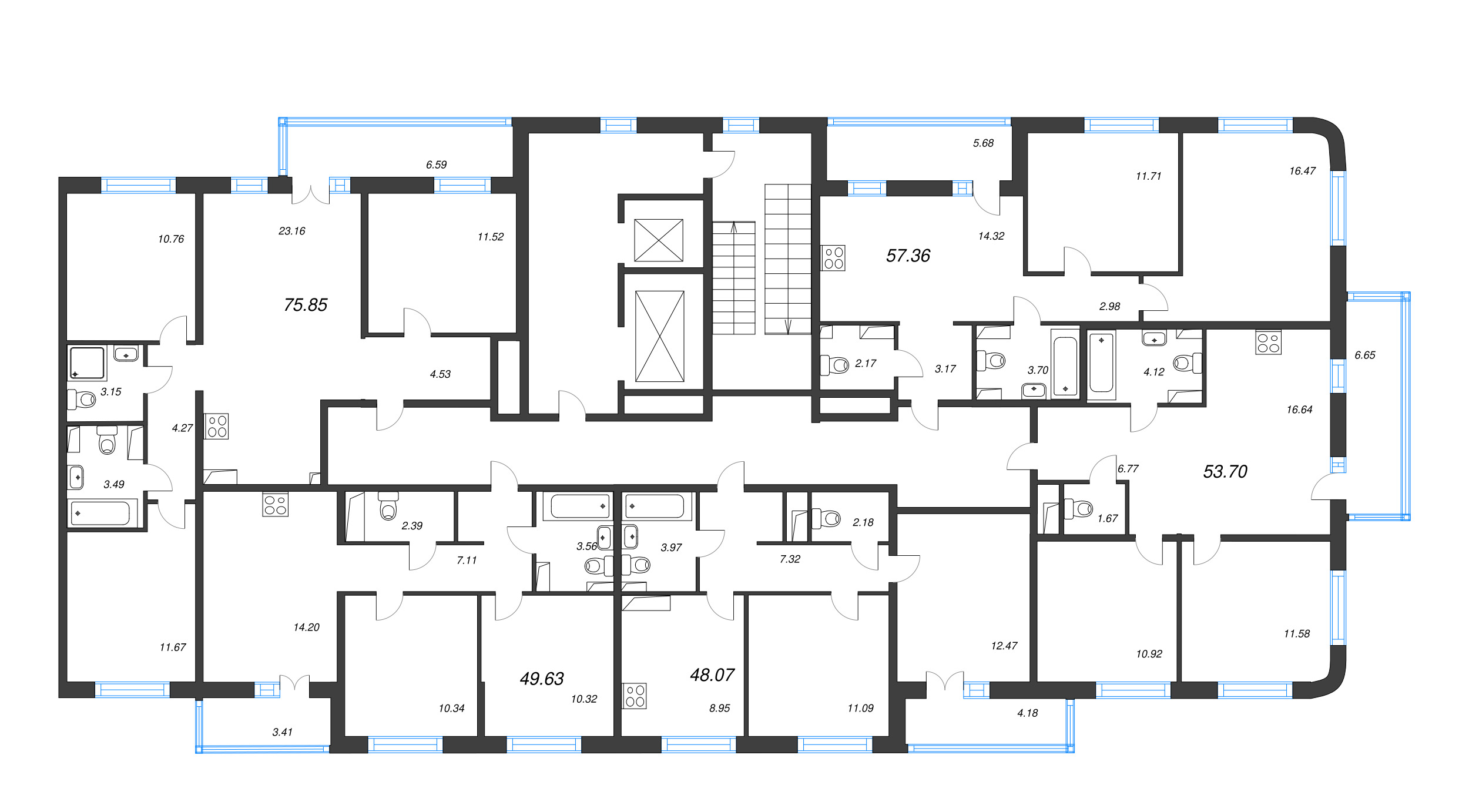 2-комнатная квартира, 48.07 м² в ЖК "Кронунг Янино" - планировка этажа