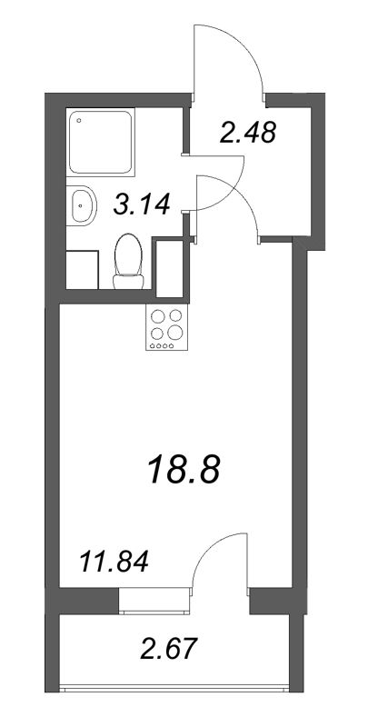 Квартира-студия, 18.8 м² в ЖК "Кинопарк" - планировка, фото №1