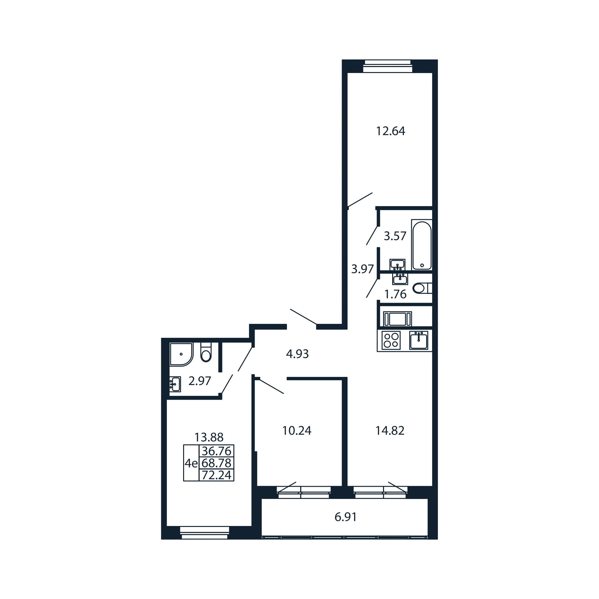 3-комнатная квартира, 68.78 м² в ЖК "Полис Новоселье" - планировка, фото №1