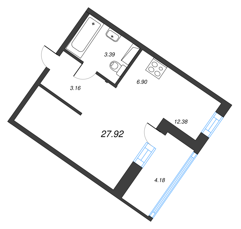 Квартира-студия, 30.01 м² - планировка, фото №1