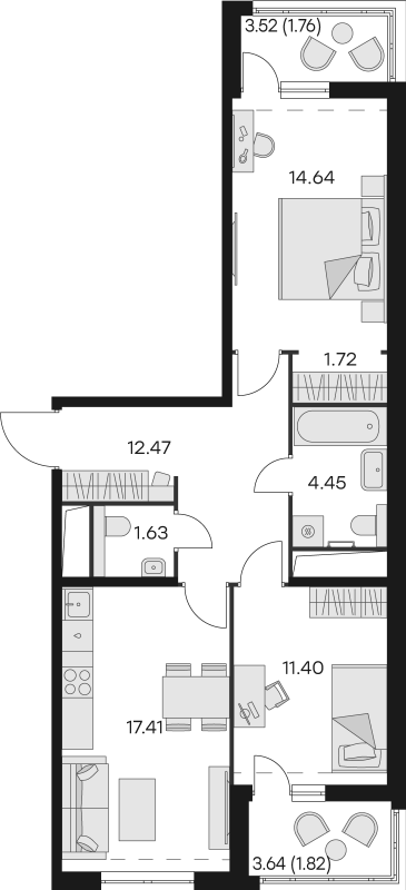 2-комнатная квартира, 67.3 м² в ЖК "GloraX Заневский" - планировка, фото №1