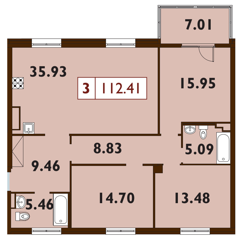 4-комнатная (Евро) квартира, 112.5 м² в ЖК "Neva Haus" - планировка, фото №1