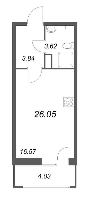 Квартира-студия, 26.05 м² в ЖК "Аквилон RekaPark" - планировка, фото №1