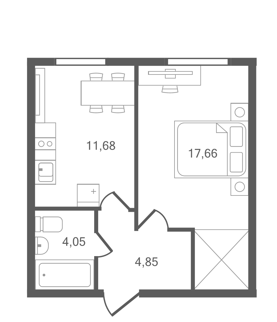 1-комнатная квартира, 38.24 м² в ЖК "Ювента" - планировка, фото №1