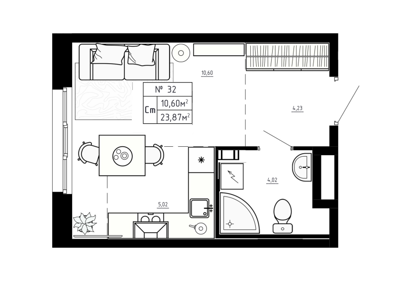 Квартира-студия, 23.87 м² в ЖК "Аннино Сити" - планировка, фото №1
