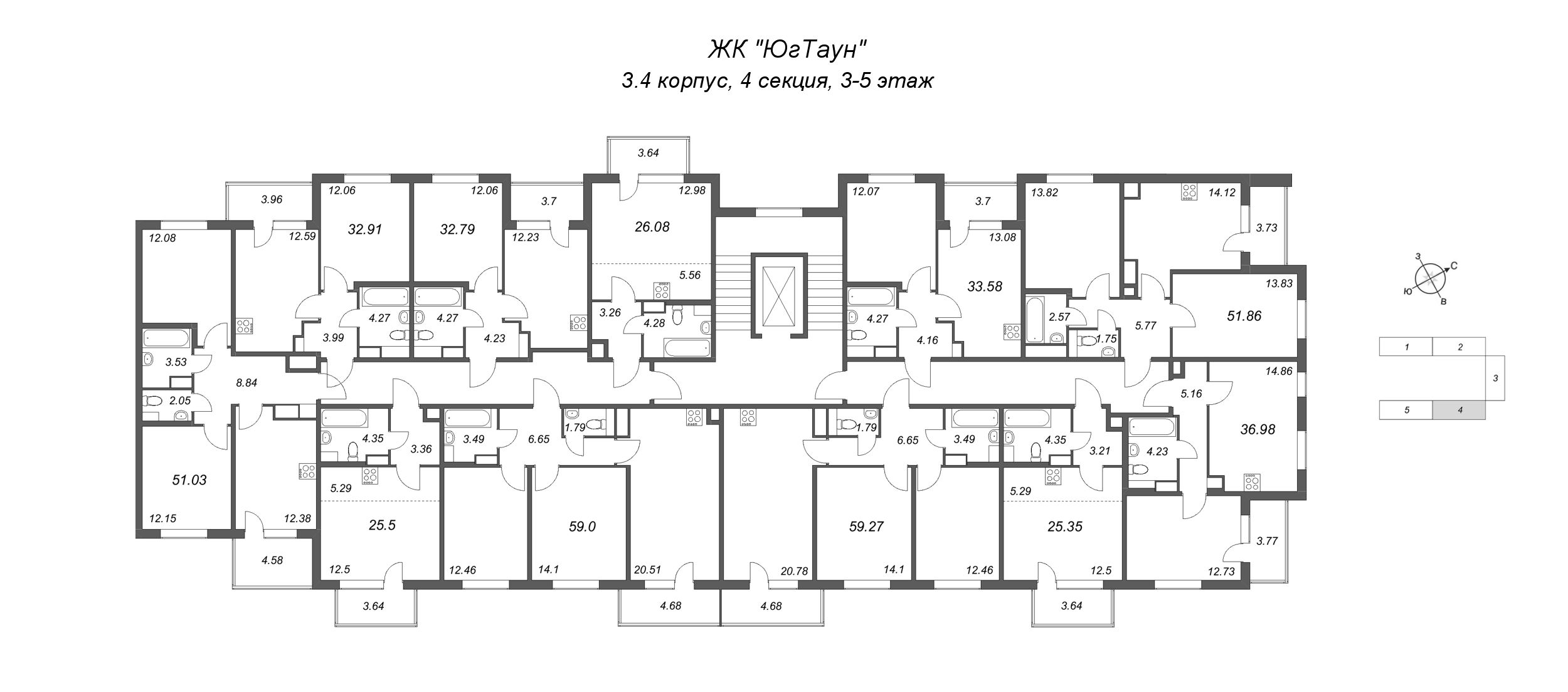 Квартира-студия, 26.08 м² в ЖК "ЮгТаун" - планировка этажа