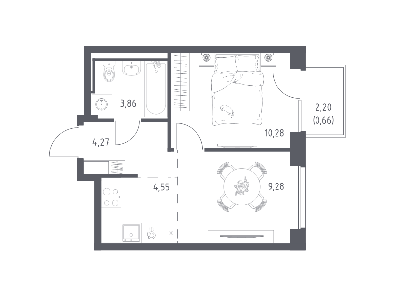 1-комнатная квартира, 32.9 м² в ЖК "Живи! В Рыбацком" - планировка, фото №1