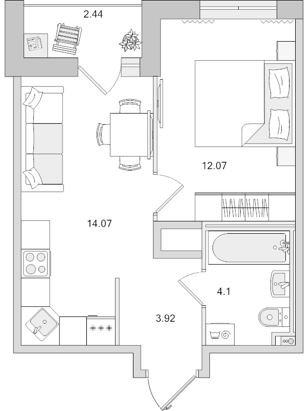 1-комнатная квартира, 36.6 м² в ЖК "Город Первых" - планировка, фото №1