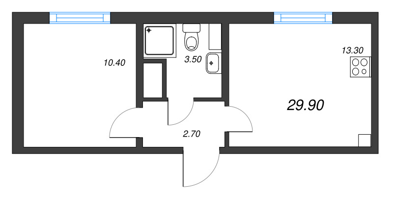 1-комнатная квартира, 29.9 м² в ЖК "Ручьи" - планировка, фото №1