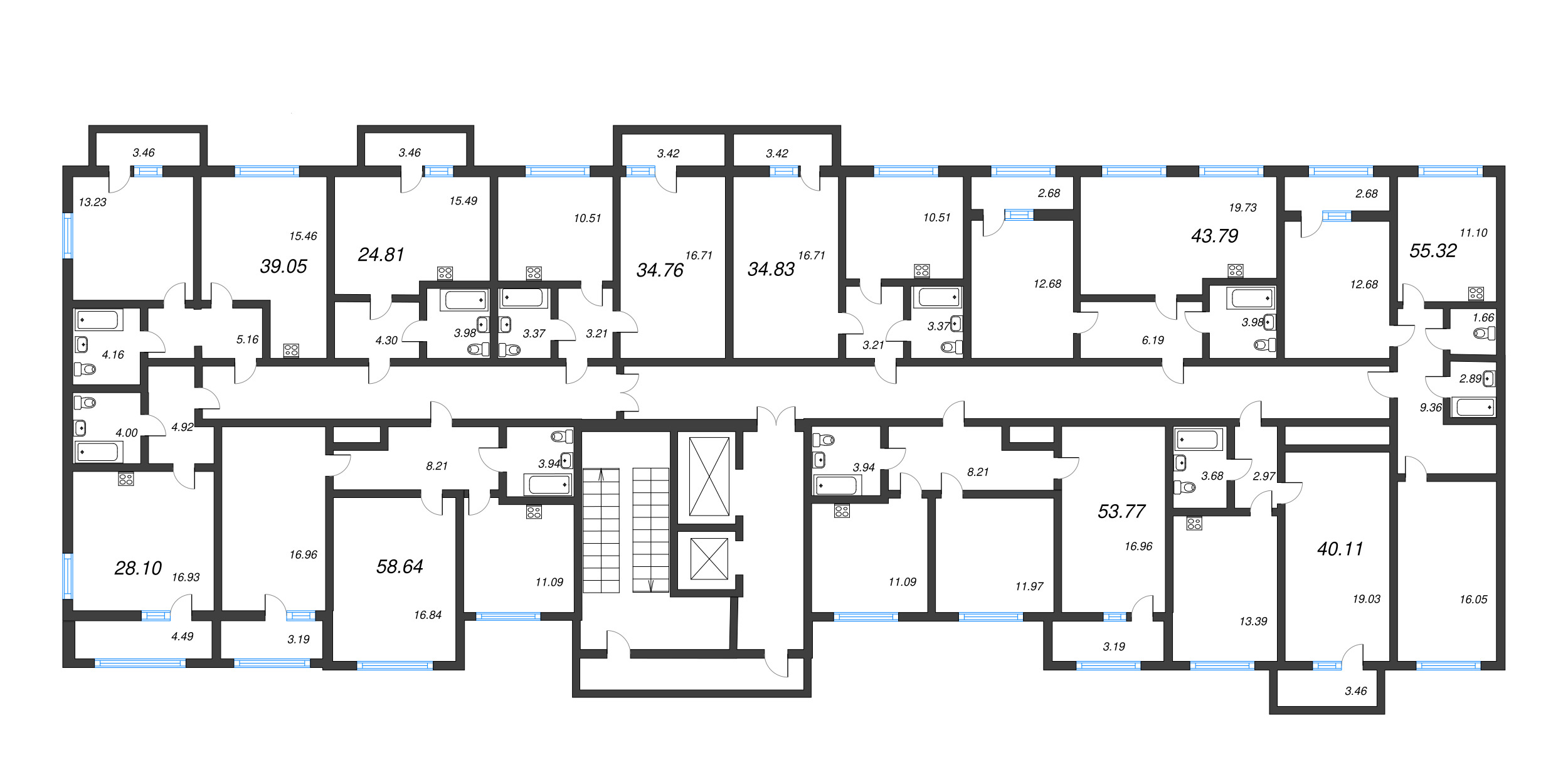 1-комнатная квартира, 34.83 м² - планировка этажа