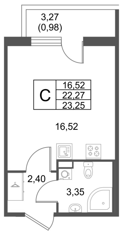 Квартира-студия, 23.25 м² в ЖК "Лето" - планировка, фото №1