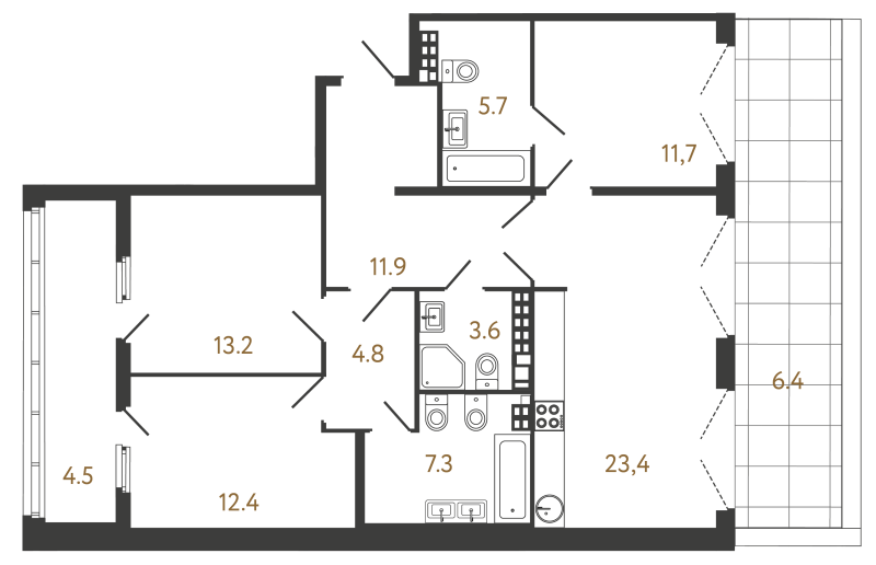 4-комнатная (Евро) квартира, 94 м² - планировка, фото №1