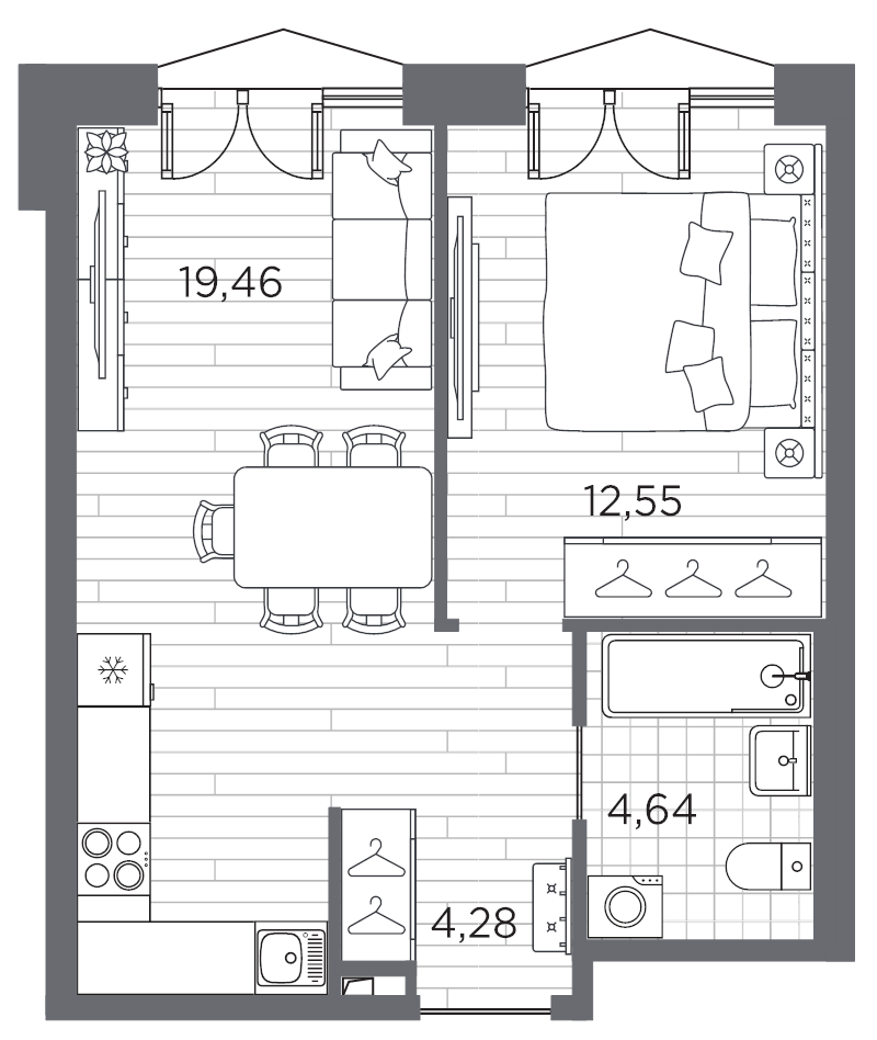 2-комнатная (Евро) квартира, 40.93 м² в ЖК "Галерная гавань" - планировка, фото №1