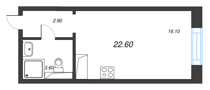 Квартира-студия, 22.6 м² в ЖК "Большая Охта" - планировка, фото №1