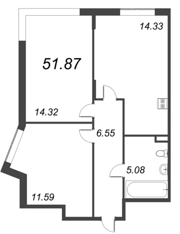 2-комнатная квартира, 51.87 м² в ЖК "VEREN NORT сертолово" - планировка, фото №1