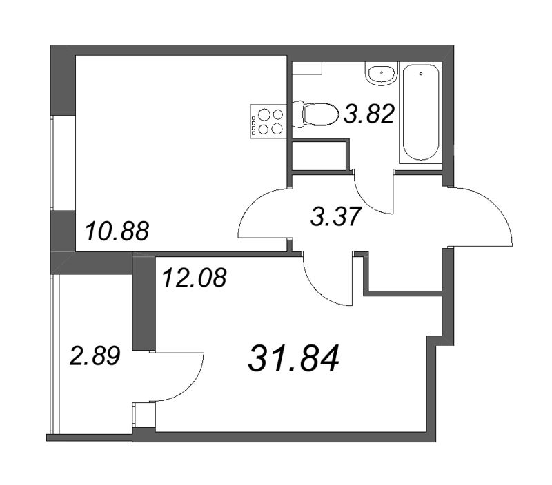 1-комнатная квартира, 31.84 м² в ЖК "Аквилон All in 3.0" - планировка, фото №1