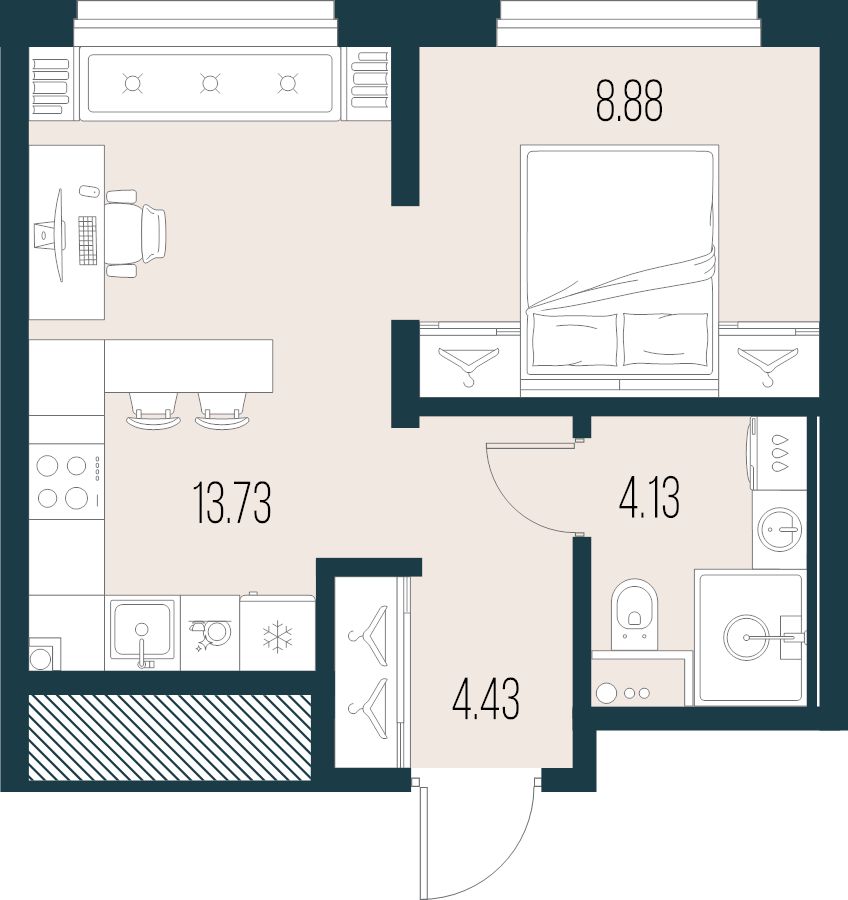 1-комнатная квартира, 31.17 м² в ЖК "Новая Земля" - планировка, фото №1
