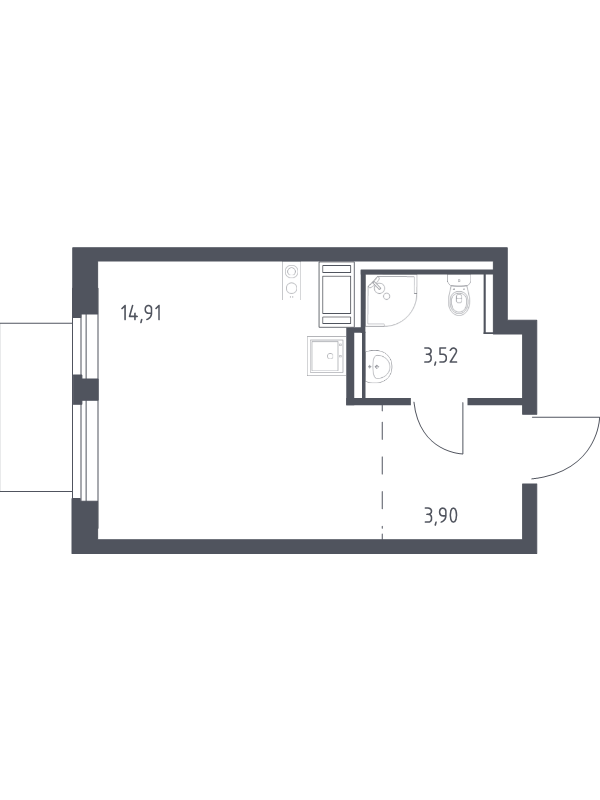 Квартира-студия, 22.33 м² - планировка, фото №1