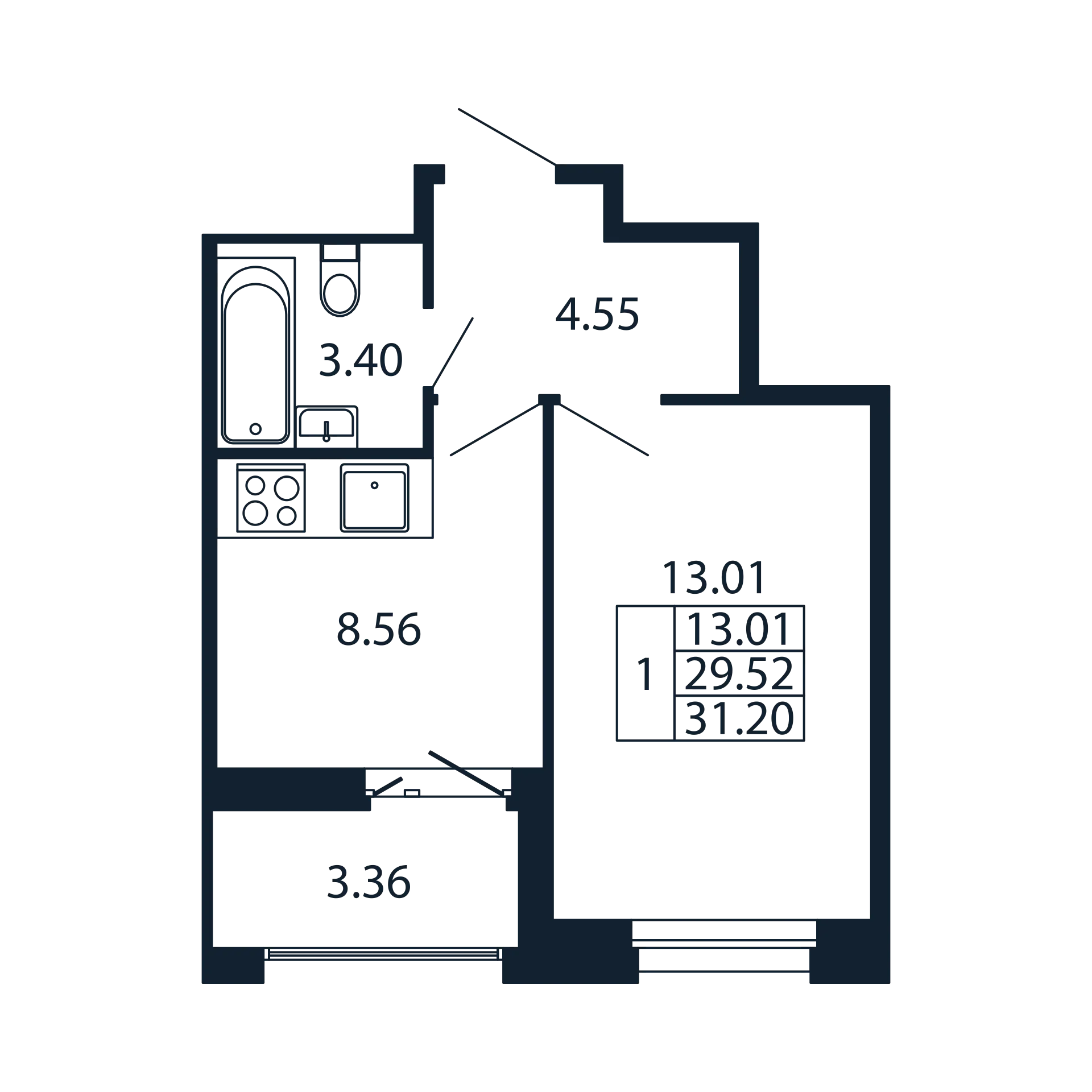 1-комнатная квартира, 29.52 м² в ЖК "Полис Новоселье" - планировка, фото №1