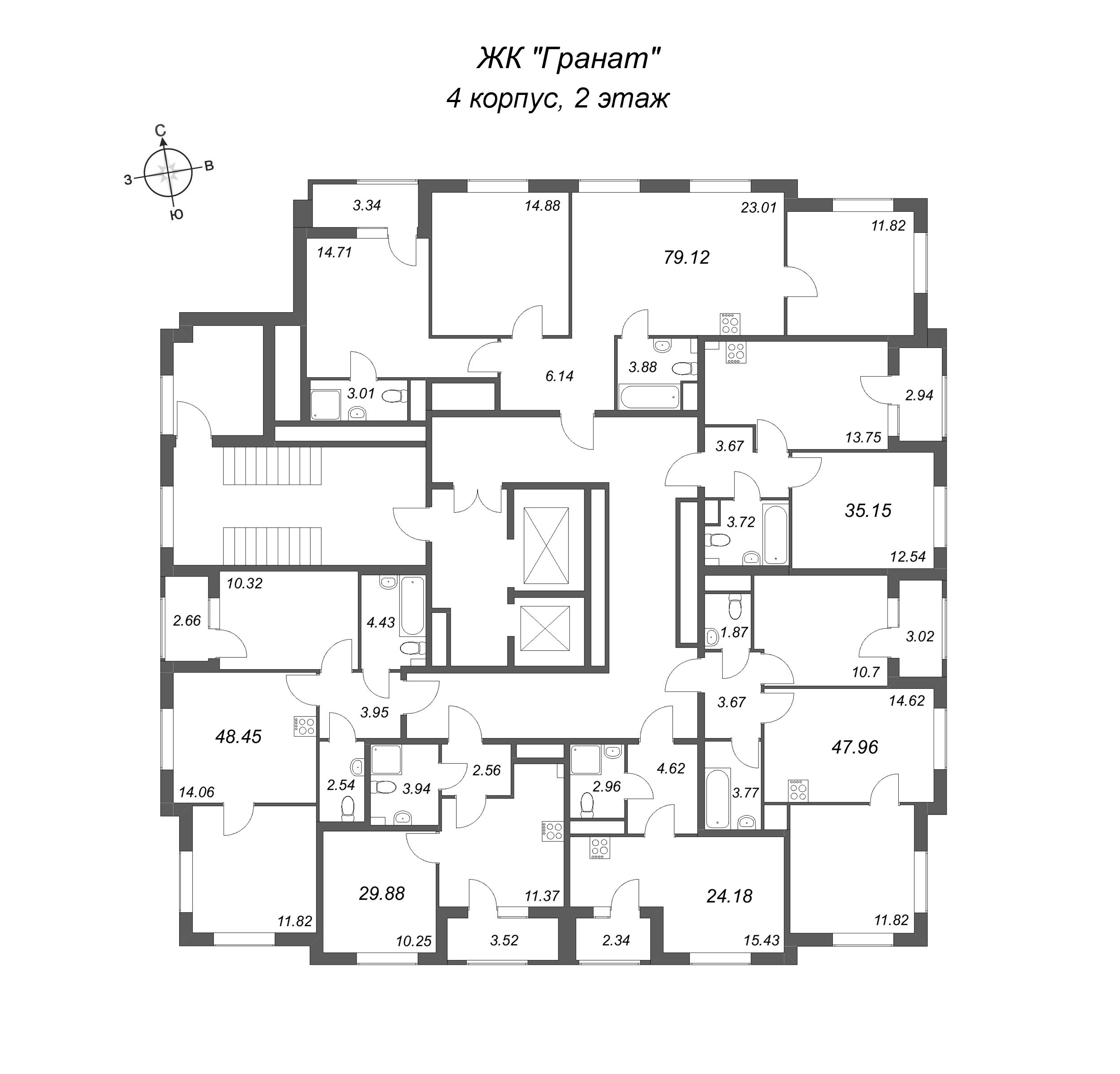 1-комнатная квартира, 29.88 м² в ЖК "Гранат" - планировка этажа