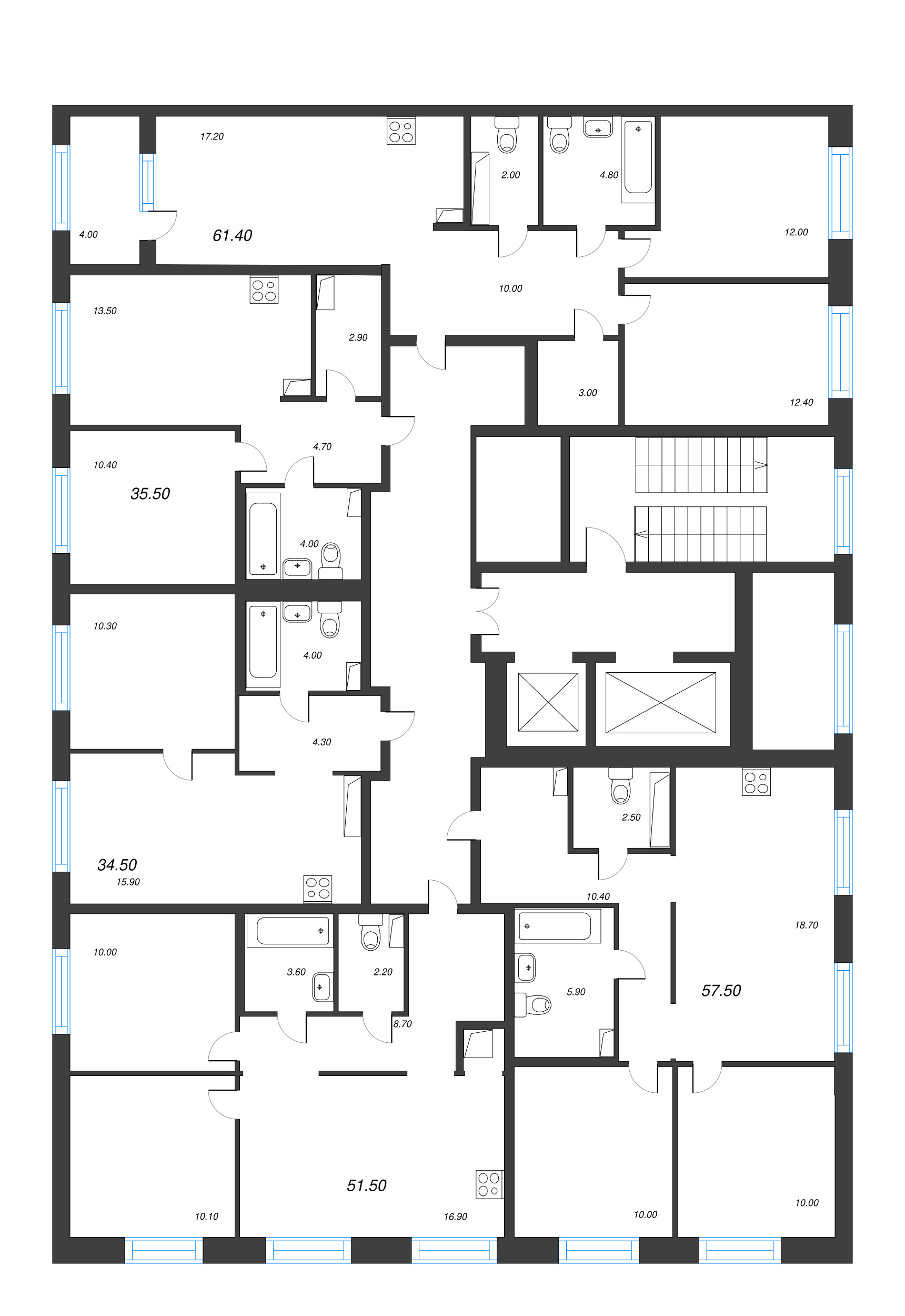 2-комнатная (Евро) квартира, 34.5 м² - планировка этажа