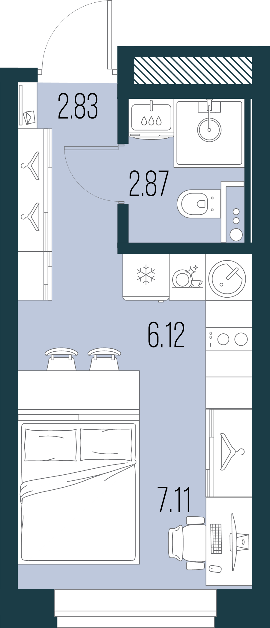 Квартира-студия, 18.93 м² в ЖК "Новая Земля" - планировка, фото №1