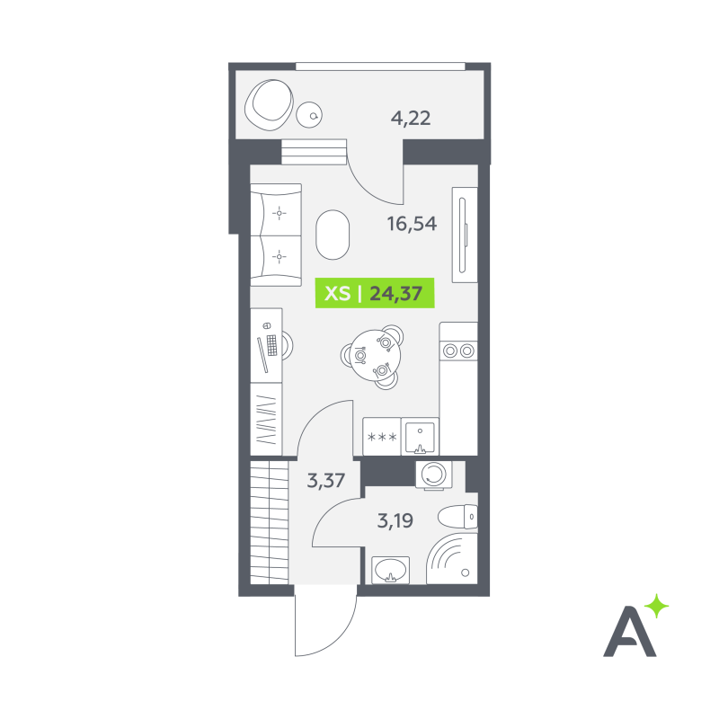 Квартира-студия, 24.37 м² в ЖК "Аквилон РекаПарк" - планировка, фото №1