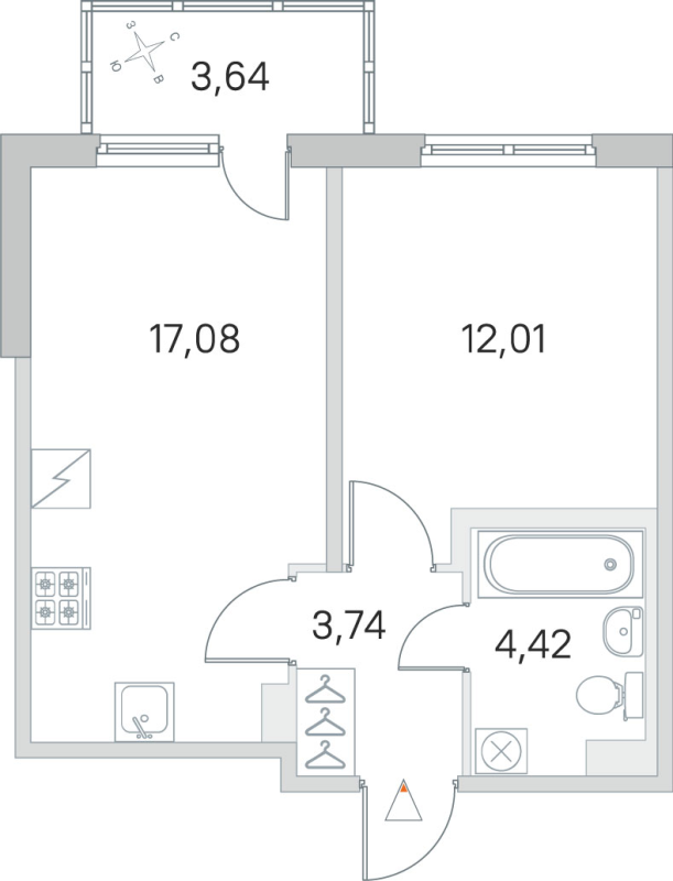 2-комнатная (Евро) квартира, 37.25 м² в ЖК "ЮгТаун" - планировка, фото №1