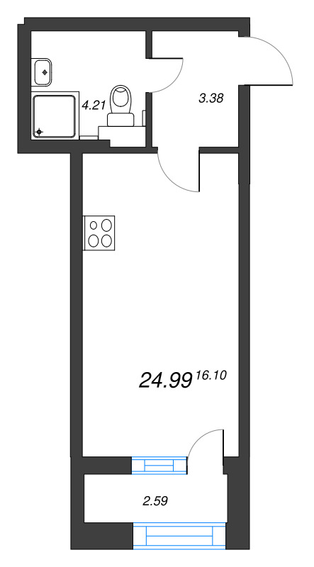 Квартира-студия, 24.99 м² - планировка, фото №1