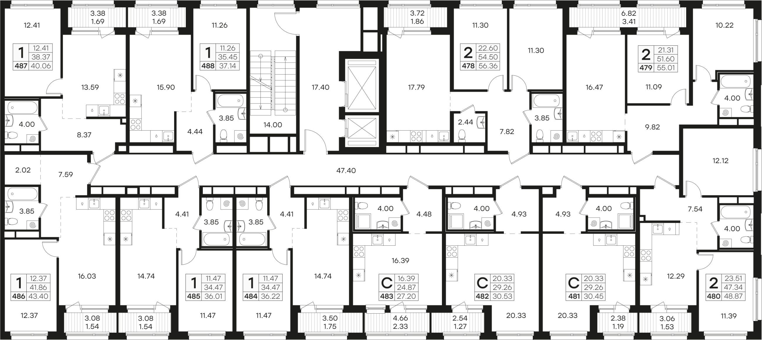 2-комнатная квартира, 48.43 м² в ЖК "Парголово" - планировка этажа