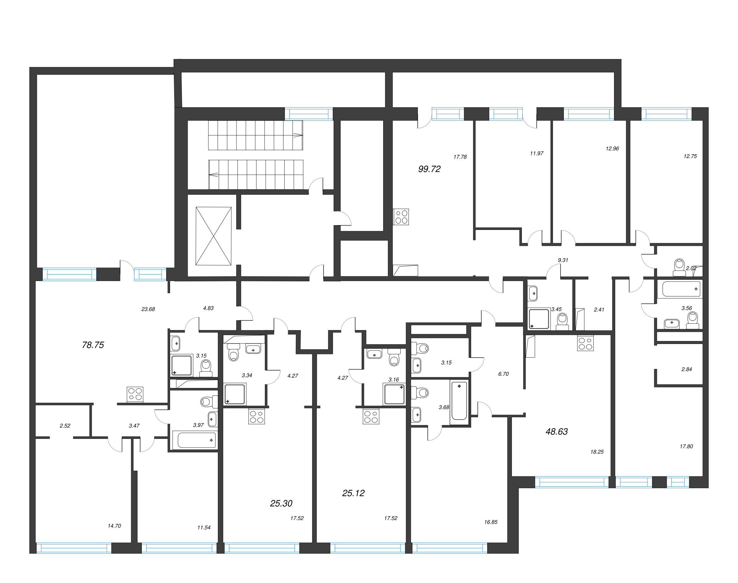 5-комнатная (Евро) квартира, 99.72 м² - планировка этажа