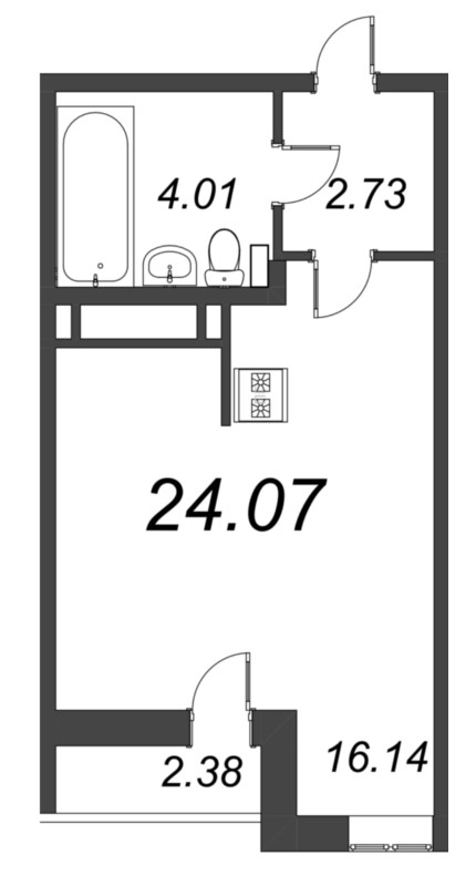 Квартира-студия, 24.07 м² - планировка, фото №1