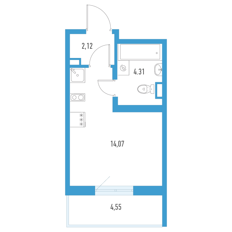 Квартира-студия, 21.87 м² в ЖК "Аэросити" - планировка, фото №1