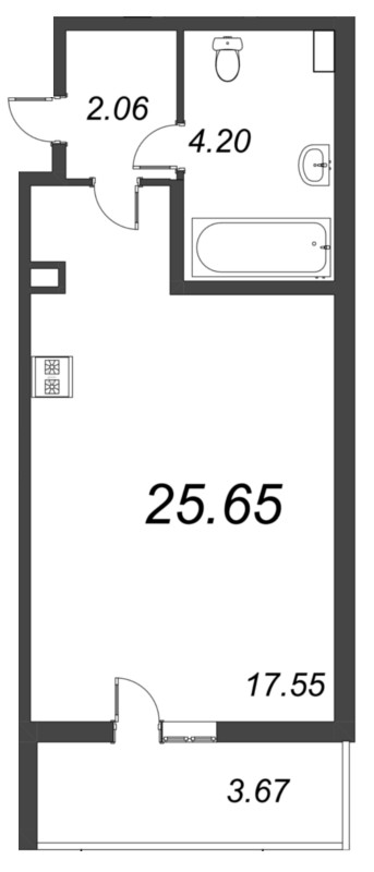 Квартира-студия, 25.65 м² в ЖК "AEROCITY Family" - планировка, фото №1