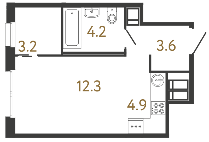 Квартира-студия, 28.2 м² в ЖК "Передвижники" - планировка, фото №1