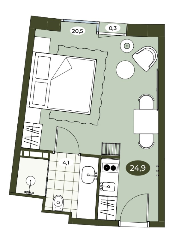 Квартира-студия, 24.8 м² в ЖК "Место в Рощино" - планировка, фото №1