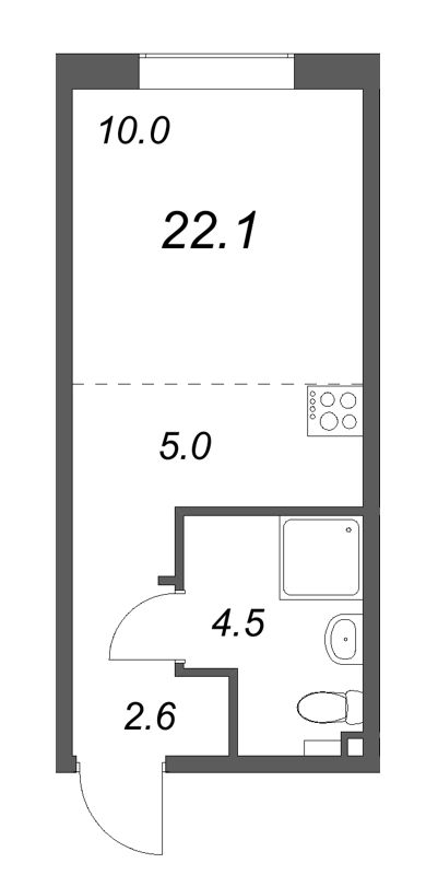 Квартира-студия, 22.1 м² в ЖК "Пулково Lake" - планировка, фото №1